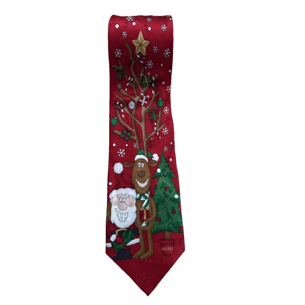 Hallmark Christmas Tie Santa Reindeer Tree Holiday Novelty Yule Tie Greetings‎